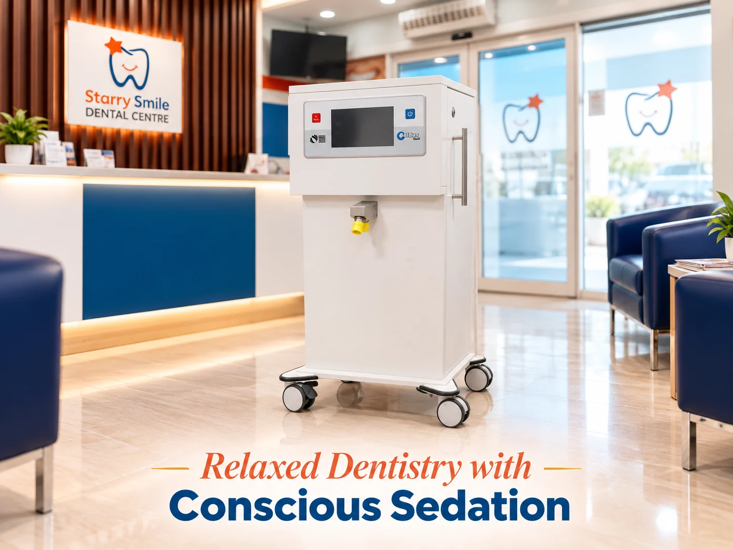 Starry Smile’s conscious sedation equipment displayed in the clinic reception